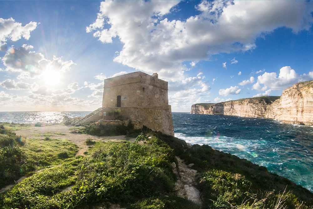 Stunning coastal tower in Malta, overlooking the bay.