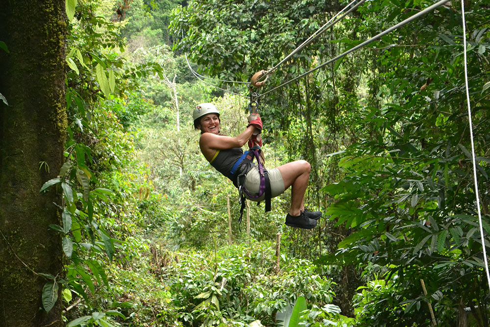 Irene Edwards on a zip line