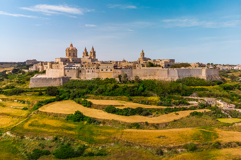Mdina, the old capital of Malta surrounded by nature.