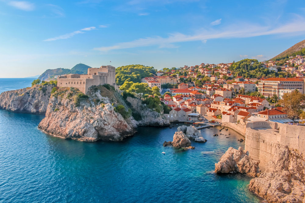 Panoramic view of Fortresses Lovrijenac and old town of Dubrovnik, Croatia.