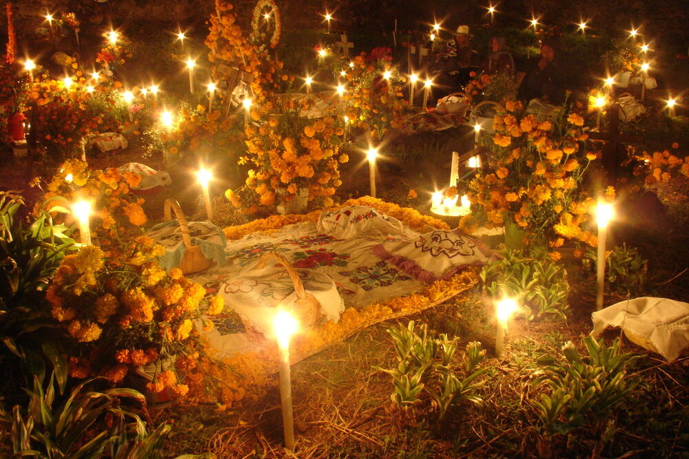 Candles lighten up for Día de Muertos in Michoacan.