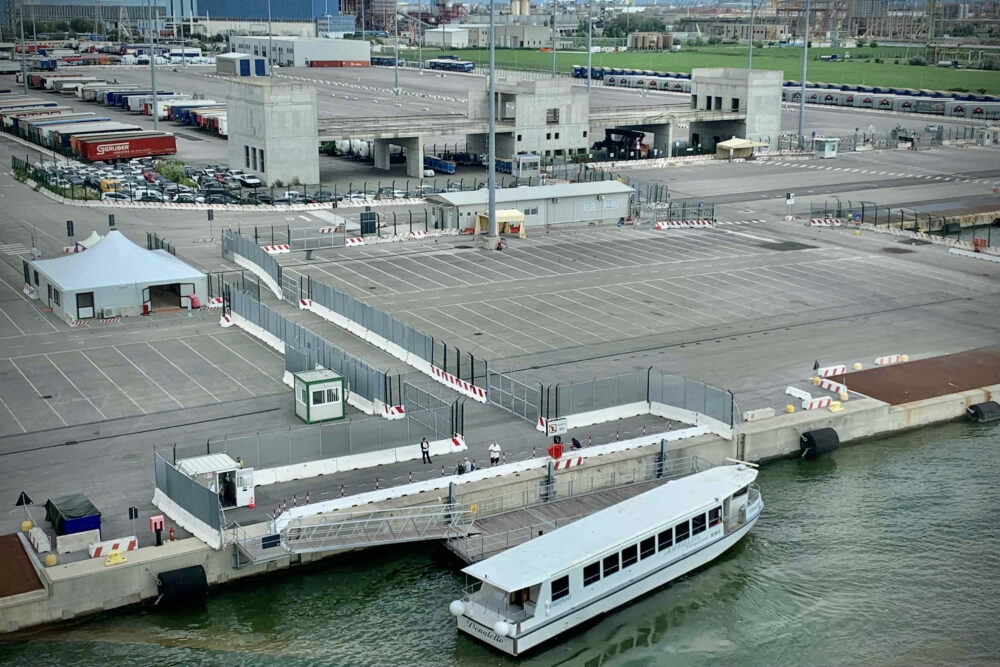 The cruise-ship pier in Fusina, 45 minutes from Venice. 