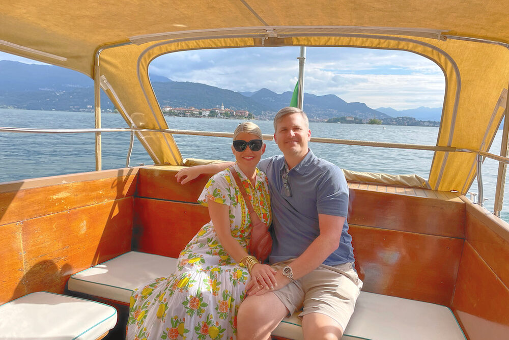 Couple enjoying a boat ride on Lake Maggiore in northern Italy.