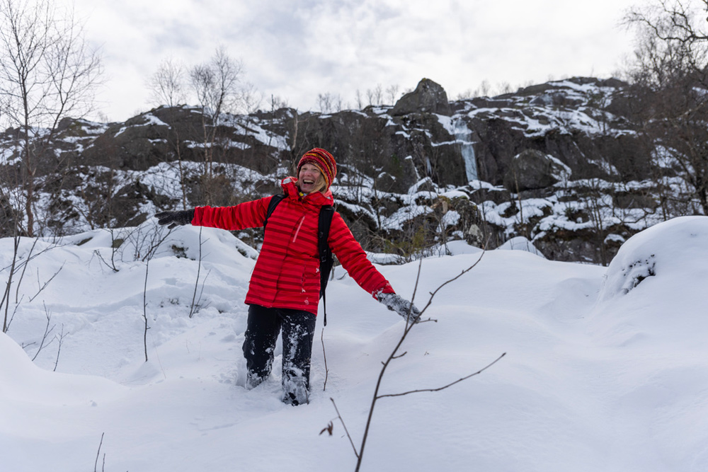 Brook on a hike to Pulpit Rock posing in the snow.