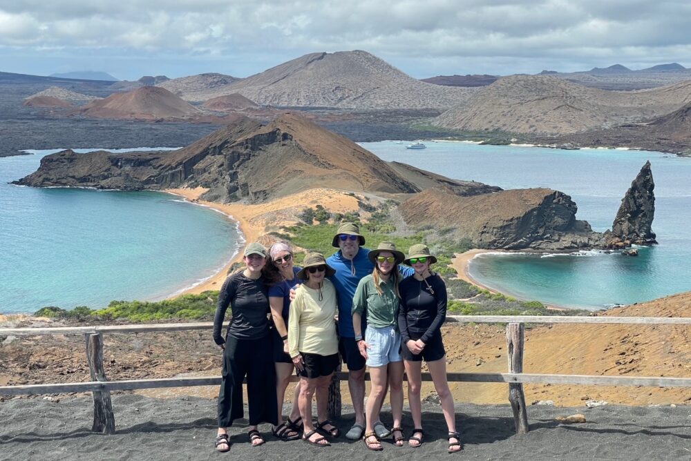 Travelers on Bartolomé island in the Galapagos.