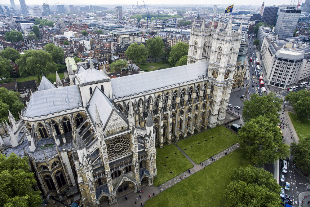 Aerial view of the Westminster Abbey from the Skyline in London.