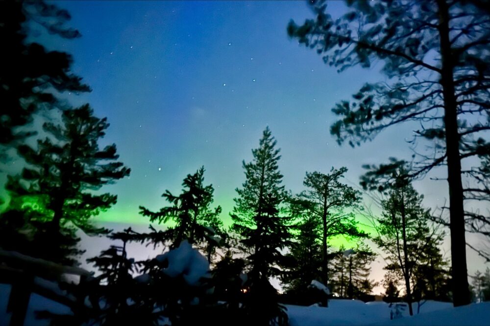 A glimpse of the northern lights captured by the traveler.