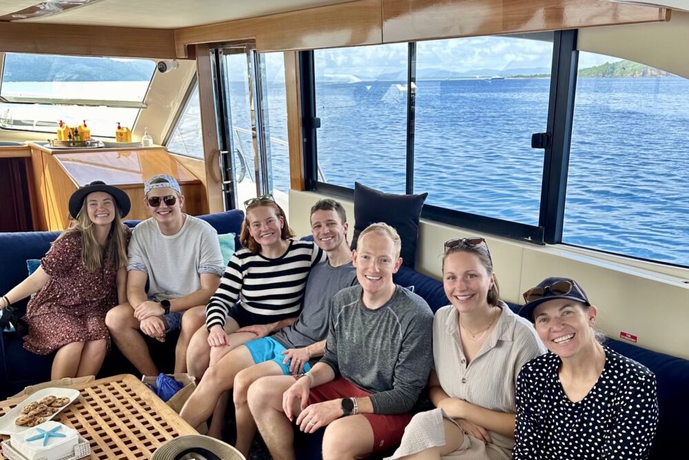 The Bengtzen family on a private yacht at Great Barrier Reef, Australia.