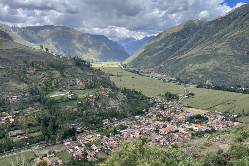 Peru's Sacred Valley surrounded by mountains.