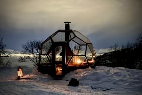 A glass igloo to watch the northern lights in Norway.