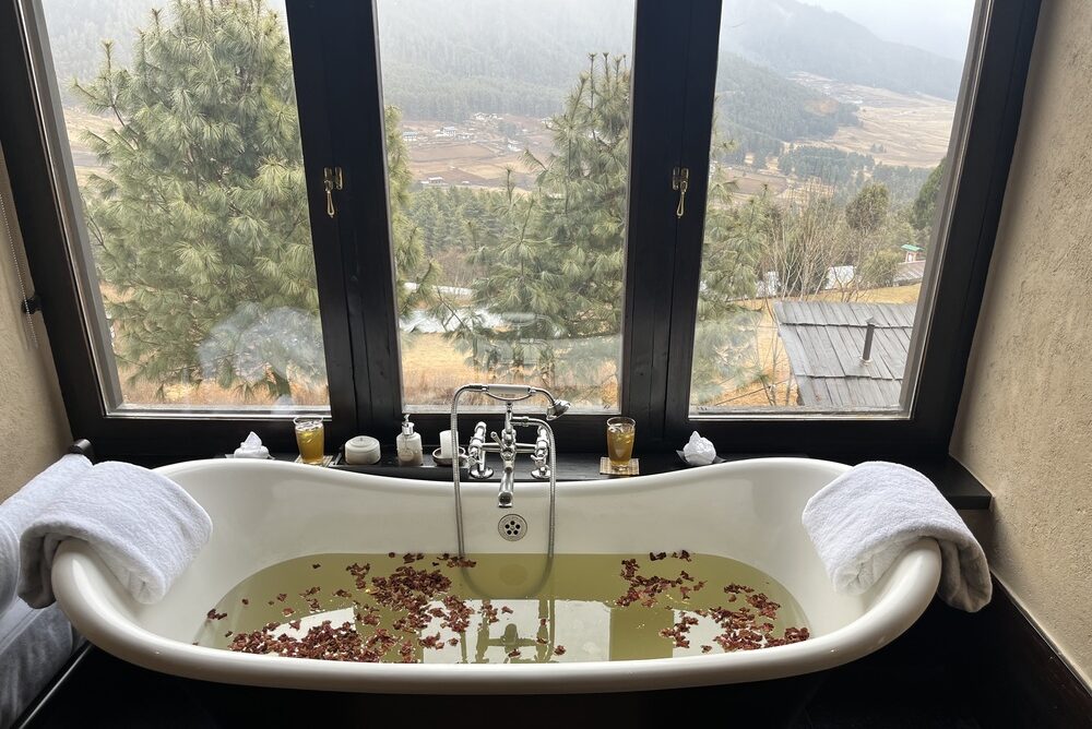 Herbal bath with a view at Gangtey Lodge, Bhutan.