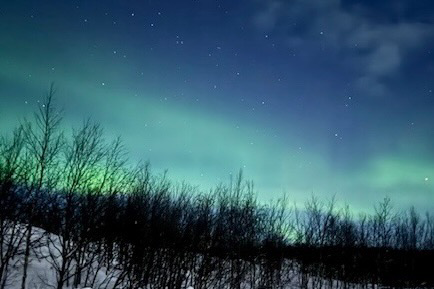 The aurora borealis in Norway, photo taken from traveler Kathye Faries.
