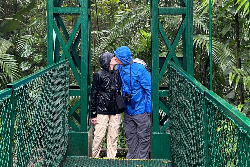 Helaine and Steve Green on a bridge in the Monteverde Cloud Forest, Costa Rica.