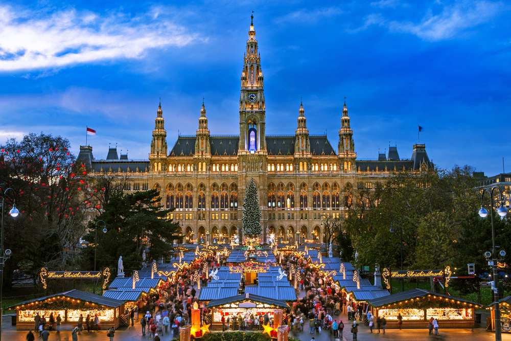 The Christmas market in Rathausplatz, Vienna.