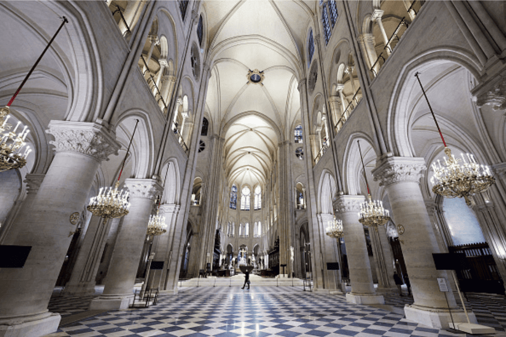 Inside view of Notre-Dame Cathedral in Paris.