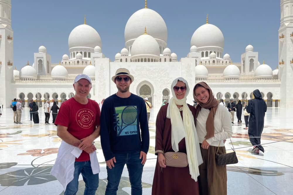 Andy Shapiro and family at the Sheikh Zayed Grand Mosque in Abu Dhabi.
