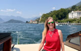 Brook Wilkinson on a private water taxi on Lake Como.