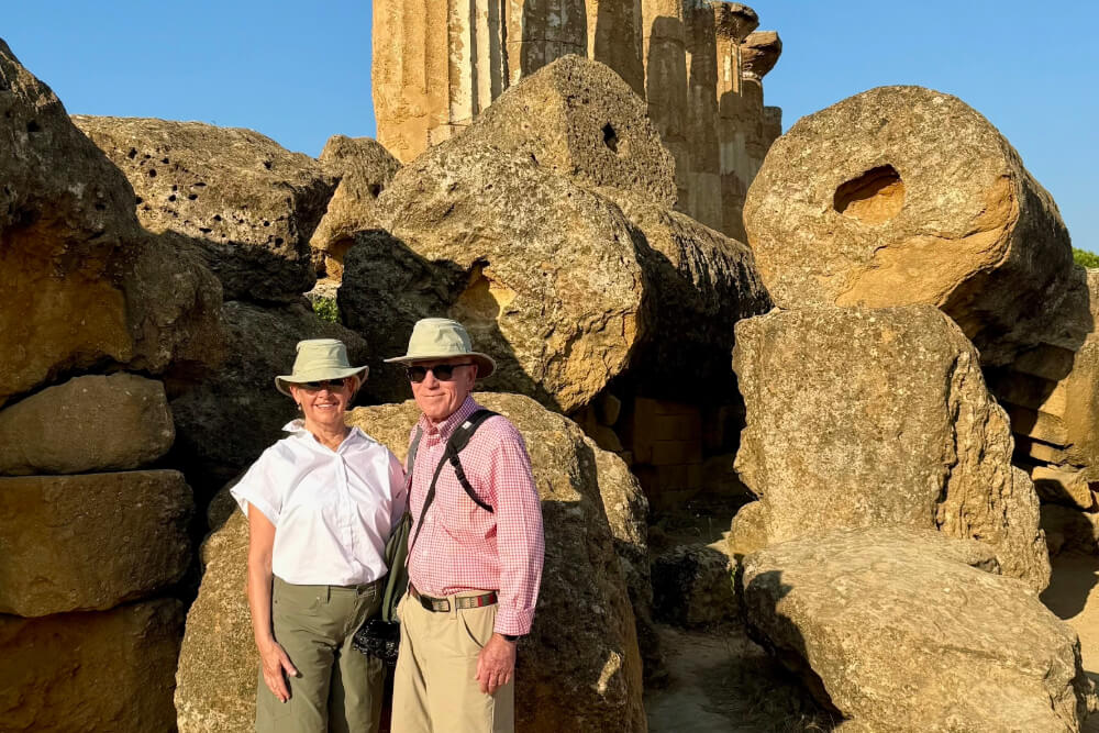 Susan Ketchum and Tom Philbrick at the Valley of the Temples in Agrigento, Sicily.