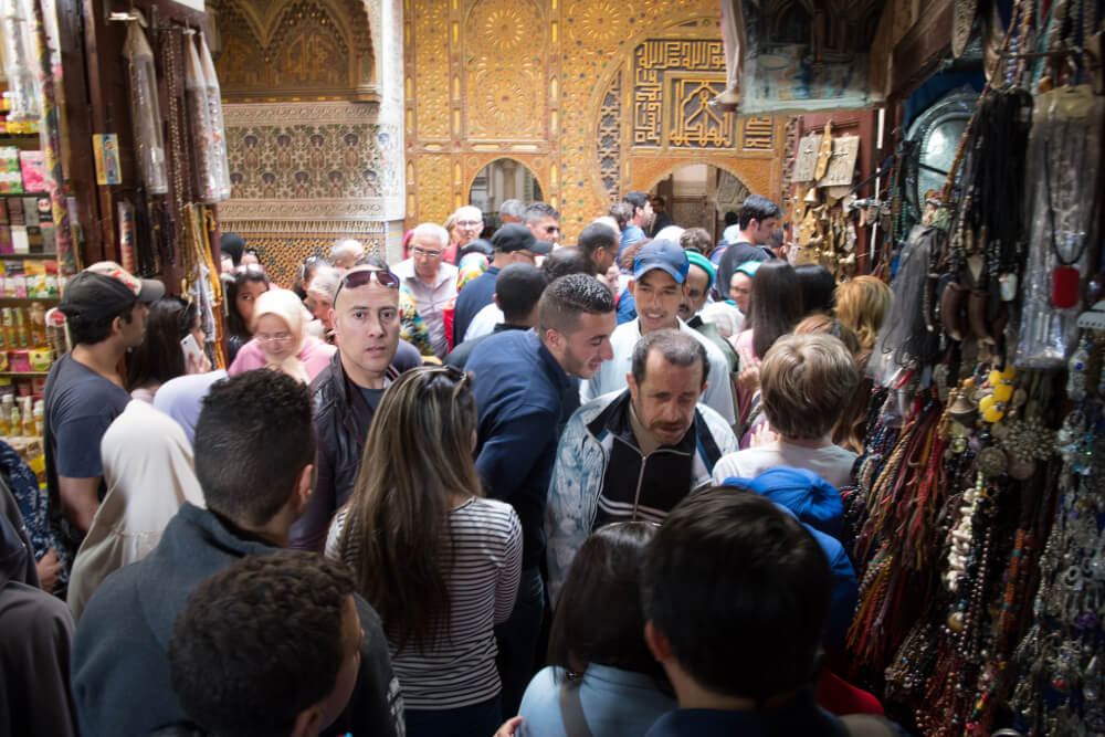 A crowded souk in Fez, Morocco.