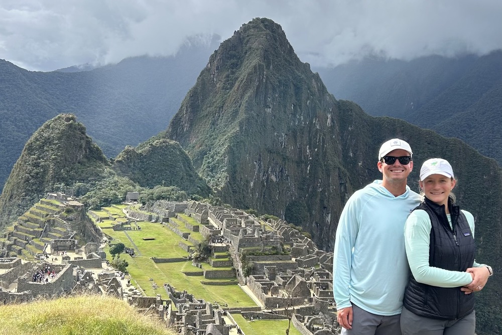 Travelers Sara and Drew at Machu Picchu.