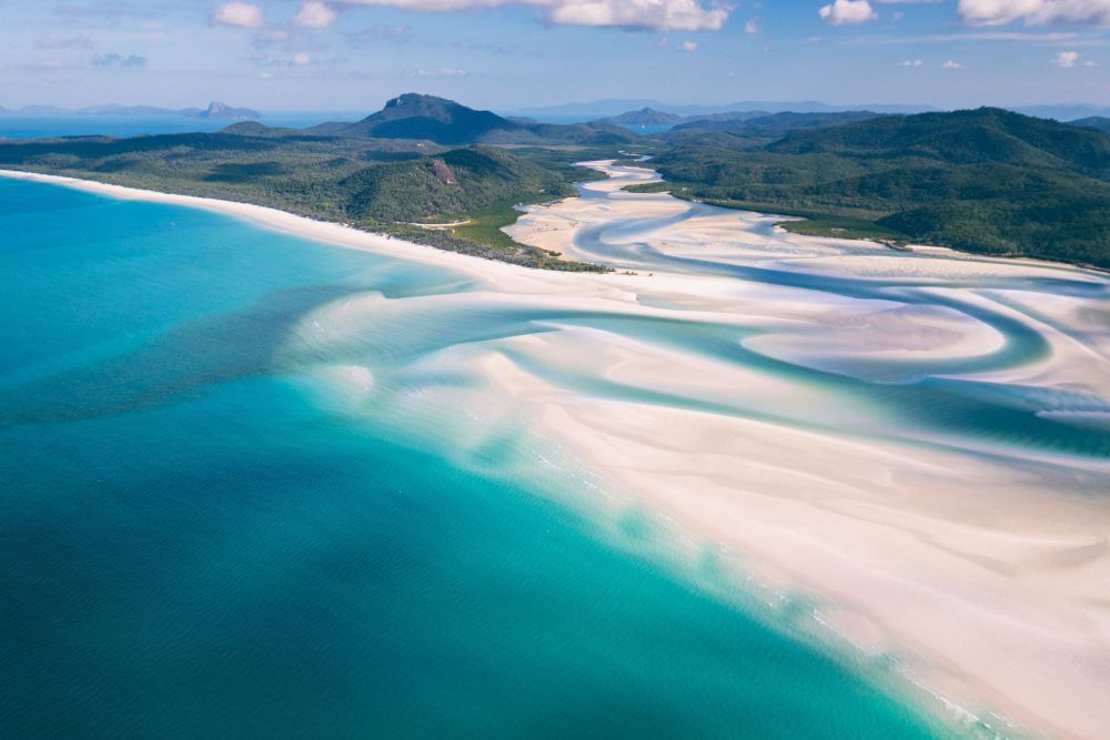 Aerial view of Whitehaven Beach, Great Barrier Reef, Australia.