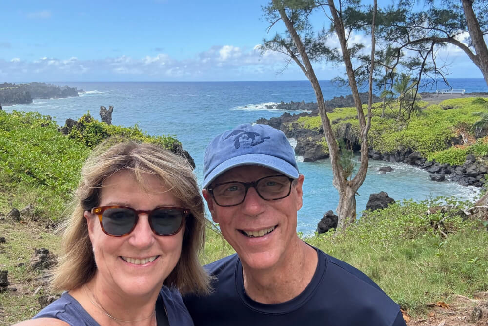 Beverly and Michael Mason take in the view along the Road to Hana, Hawaii.