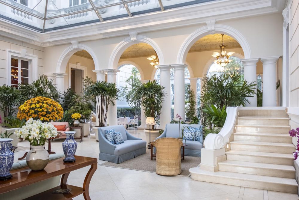 Inner patio of Casa Gangotena Hotel Boutique in Quito, Ecuador.