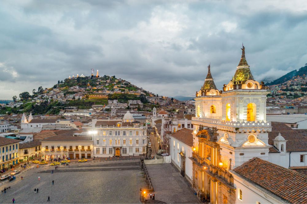 Quito's old town and Casa Gangotena Hotel Boutique in Quito, Ecuador.