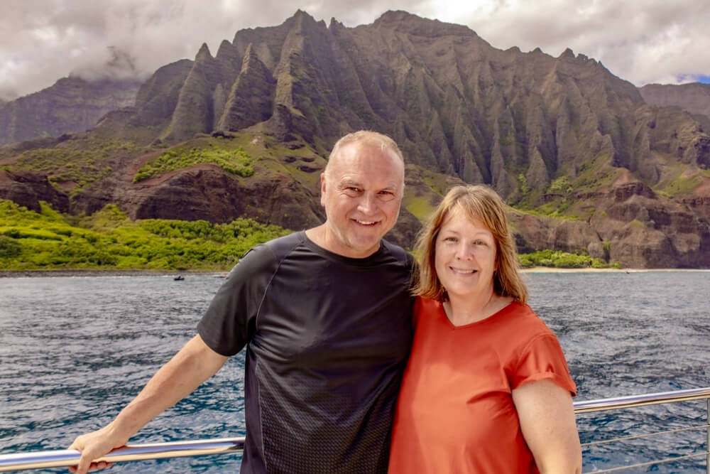 Curtis Caroll on a boat in Kauai, Hawaii.