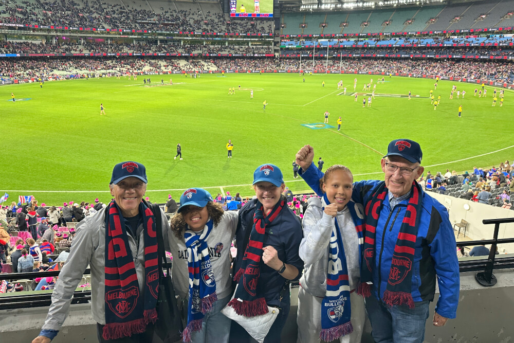 Diane Thormodsgard and family at a football game in Melbourne, Australia.
