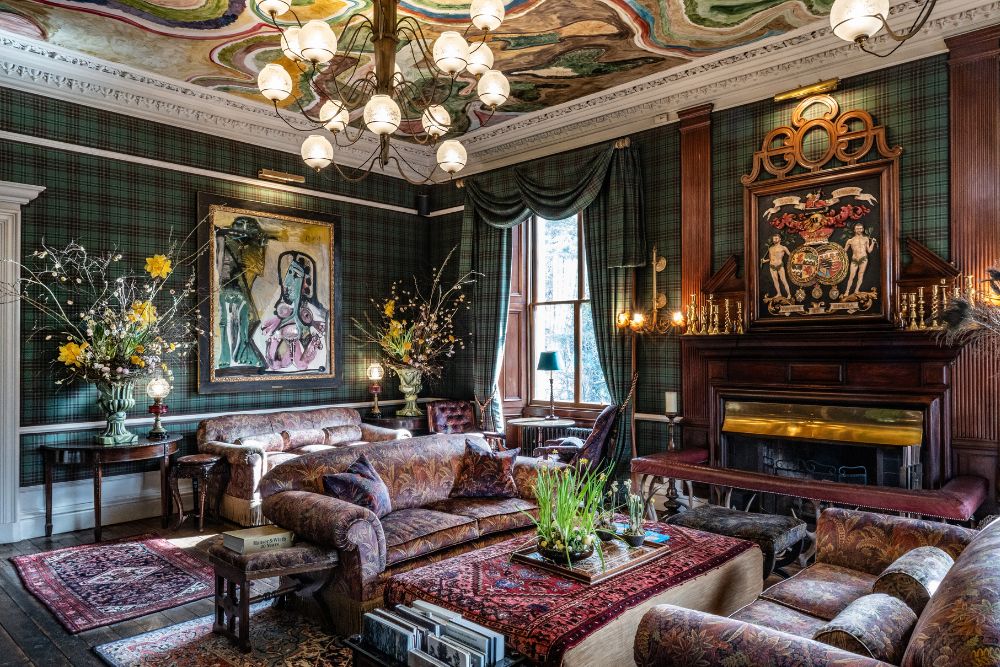 Drawing room in The Fife Arms hotel, Scotland.