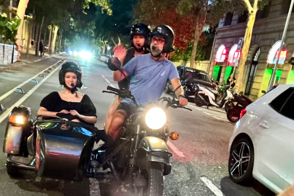 Laura McCann's family during a motorcycle tour through Barcelona, Spain.