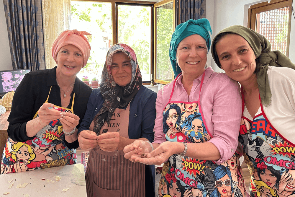 Patty Armacost during a private cooking lesson with a local family in Turkey.