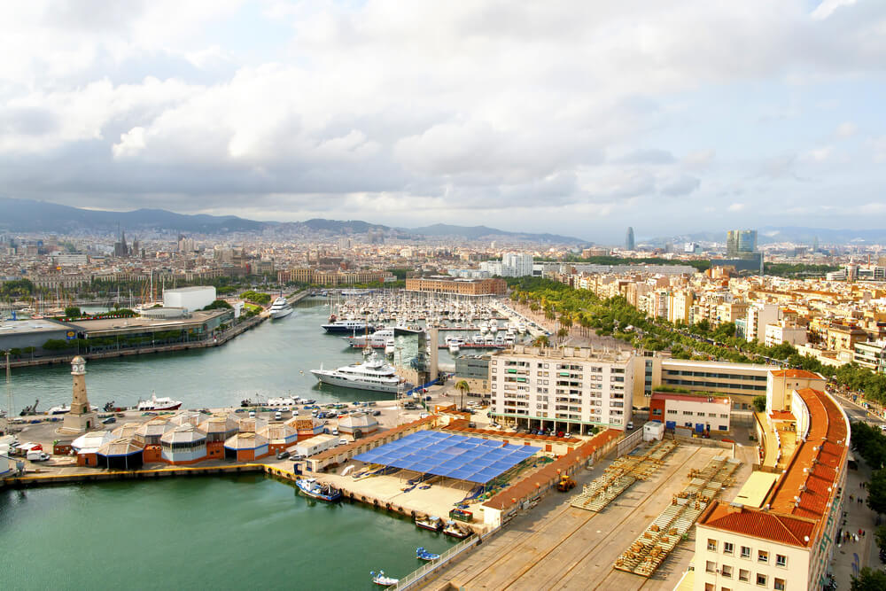 Aerial view of Barcelona Beach seen from the Montjuïc cable car.