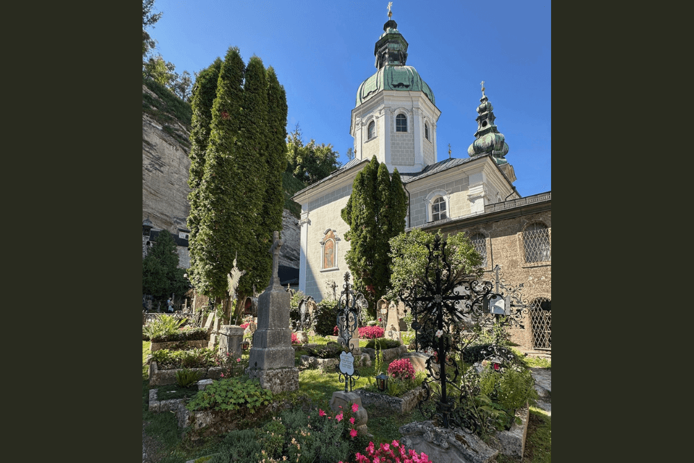 A cemetery in Altstadt, Old Town Salzburg, Austria.
