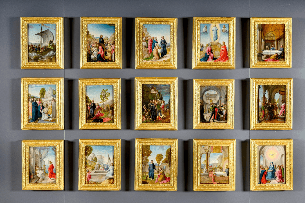 Paintings on display at The Royal Collections Gallery in Madrid, Spain.