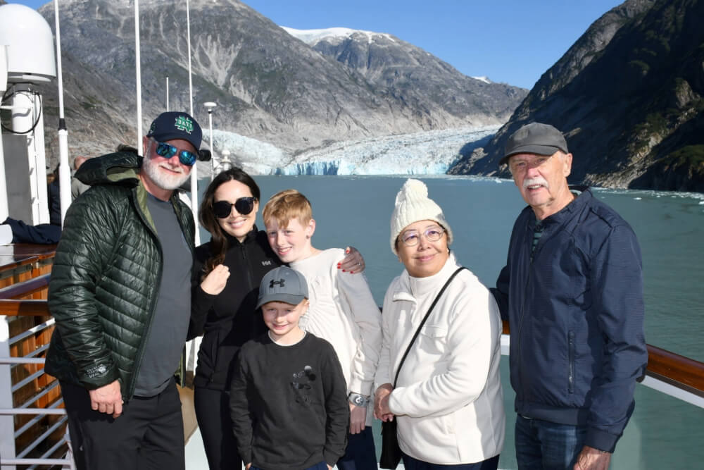 Christie Bartram and her family on the Disney Wonder cruise ship.