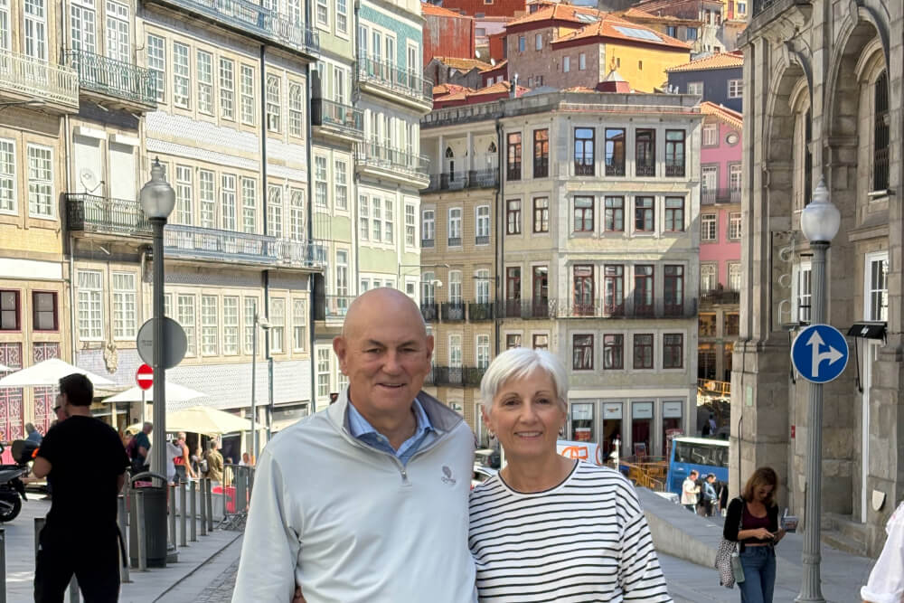 Keith and Peggy Cooley on a walking tour of Porto.
