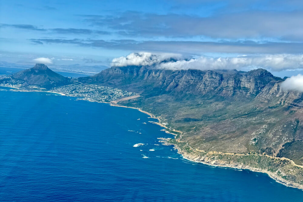 Aerial view of Cape Town, South Africa, seen by helicopter.