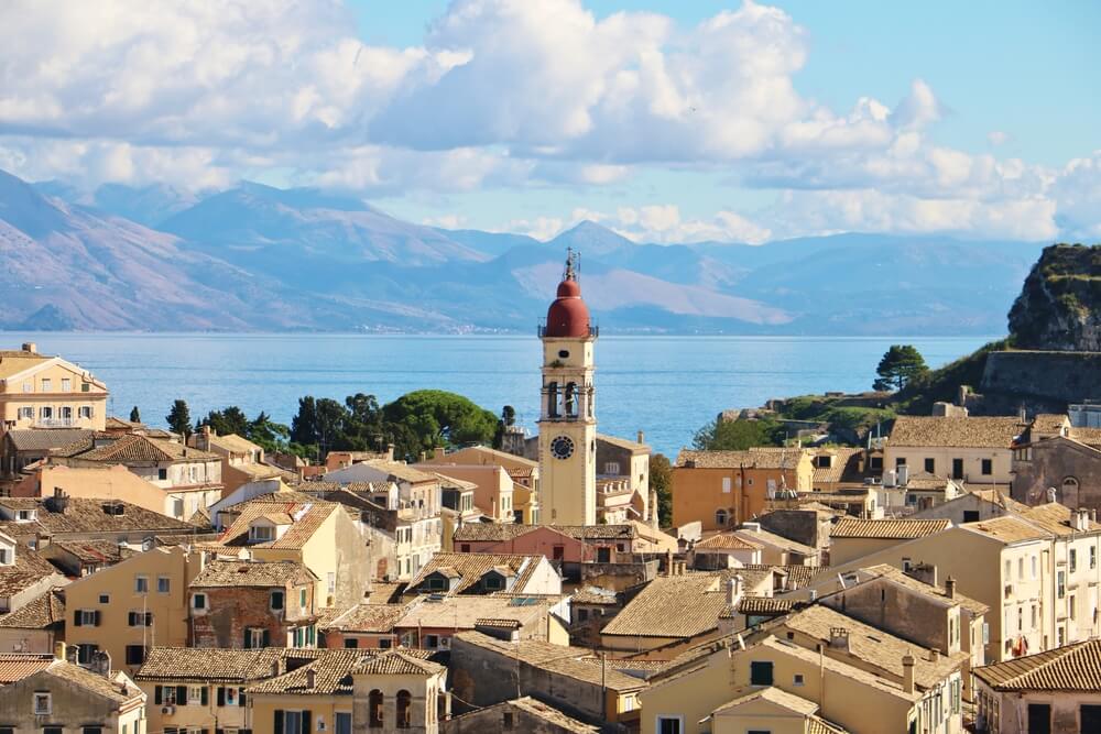 Panorama view of Corfu Old Town in Greece.