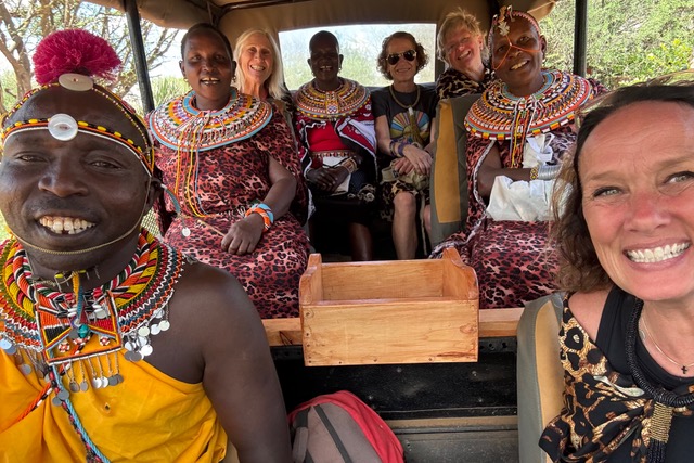 Deborah Wente with her friends, and locals in Africa.