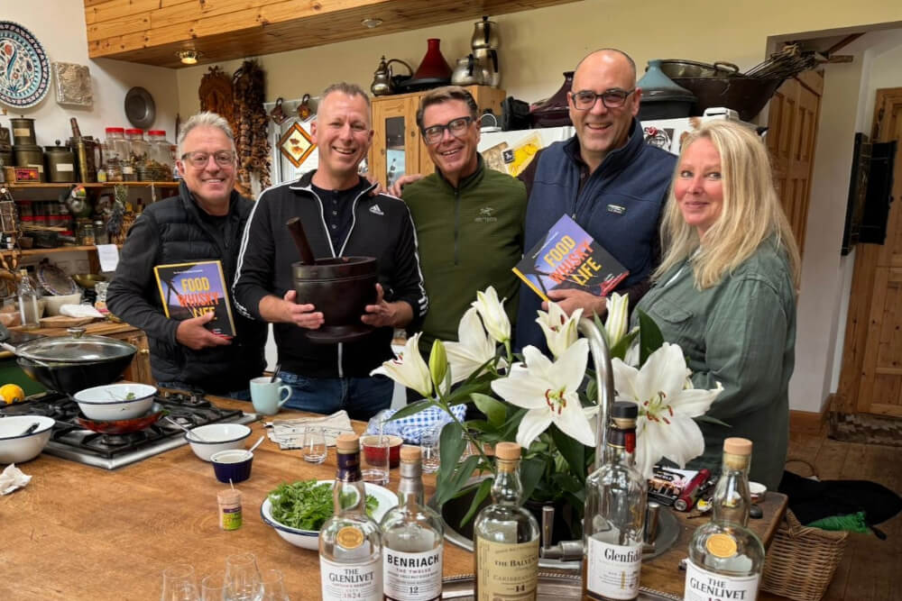 Jim Schleif at a cooking class with chef and food writer Ghillie Basan.