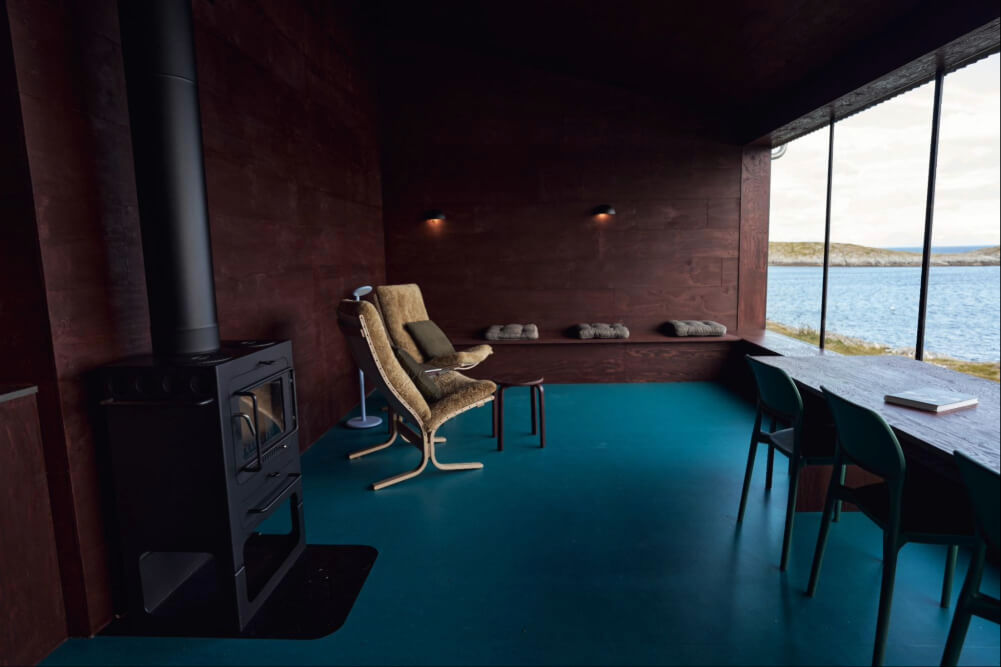 Inside view of a cabin on Myken Island, Norway.