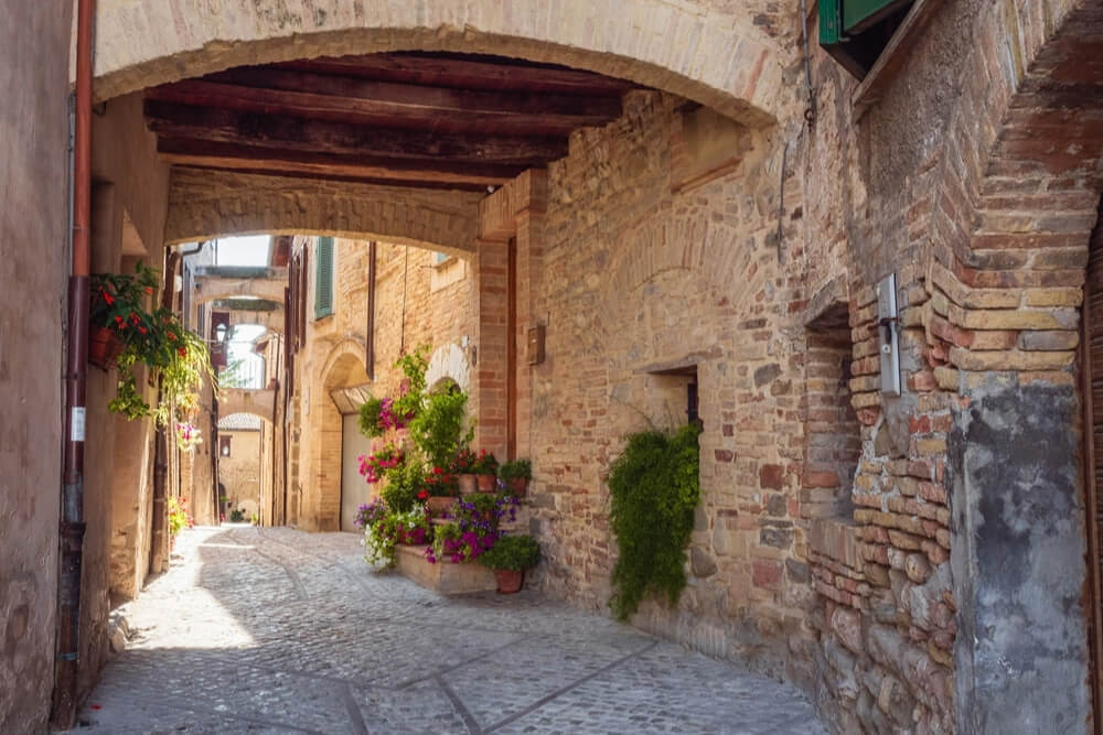 Street in Old Town Montefalco, Umbria, Italy.