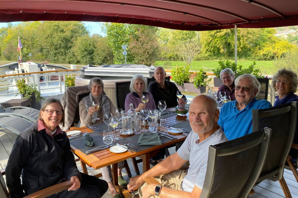 Tom Redburn and friends during a barge cruise on the Canal de Bourgogne.
