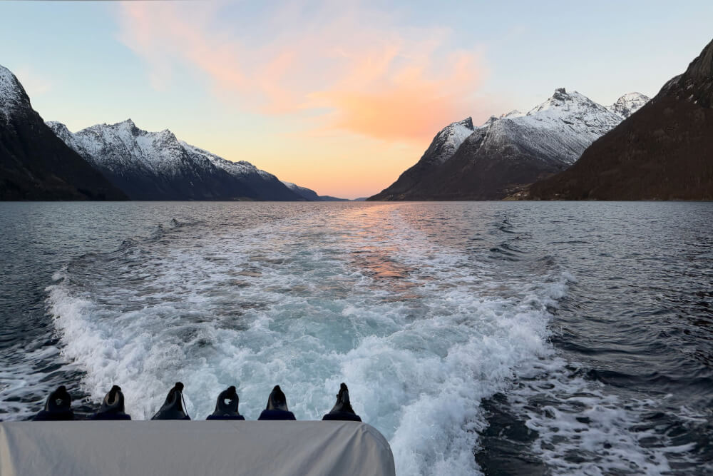 View of a fjord in Norway, taken from a boat.