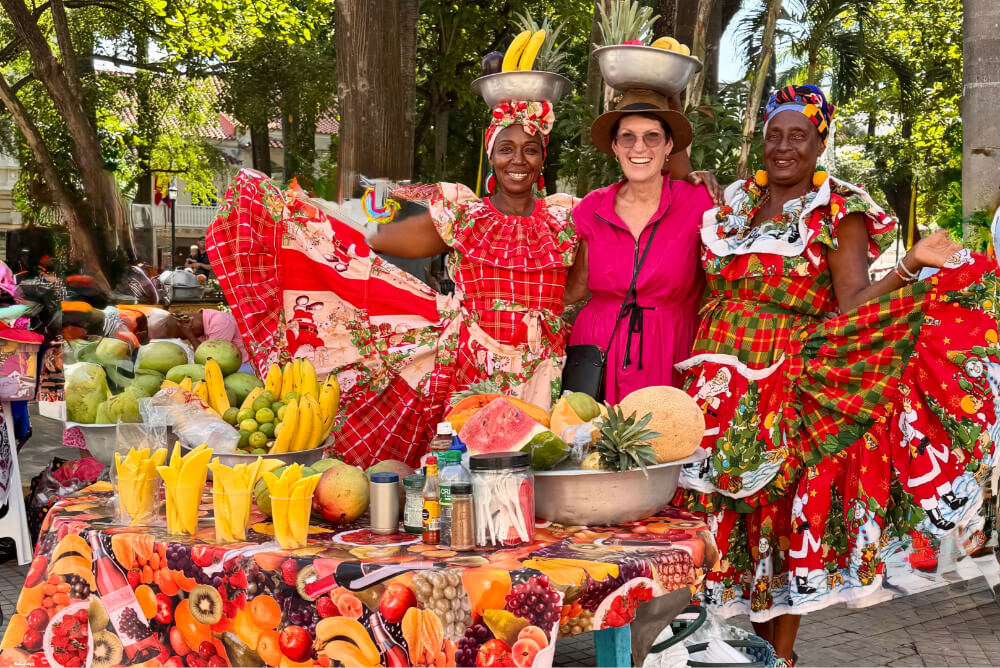 Laurie Richter with local women in Cartagena, Colombia.