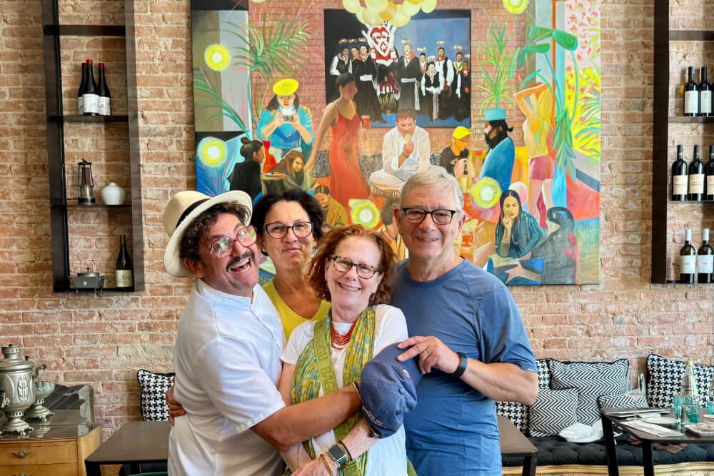 Sally and Larry Silverman with Chef Maurizio, and his wife and sous chef, in Sicily, Italy.