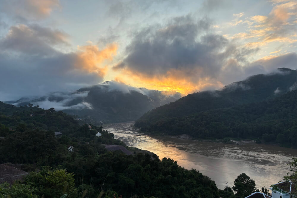 Sunrise over the Mekong River at the Le Grand Pakbeng Resort in Laos.