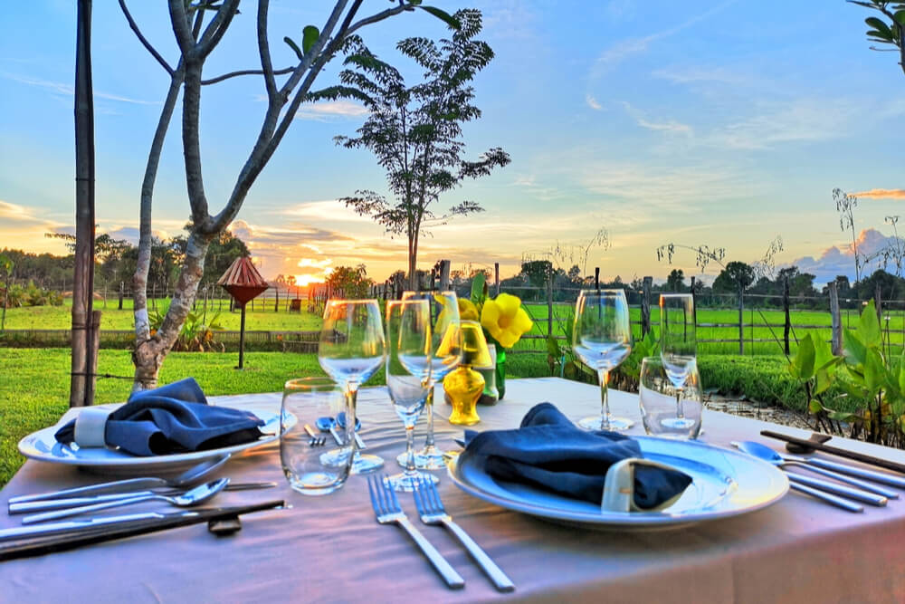 A set dining table at Villa Chandara in Cambodia.